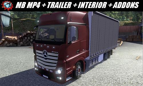 Euro Truck Simulator 2 скачать мод грузовик MB MP4 + TRAILER + INTERIOR + ADDONS