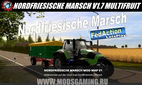 Farming Simulator 2017 скачать мод Карта NORDFRIESIAN MARCH V1.7 MULTIFRUIT