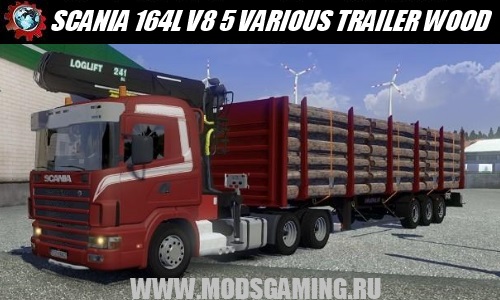 Euro Truck Simulator 2 download mod truck SCANIA 164L V8 5 VARIOUS TRAILER WOOD V1.15
