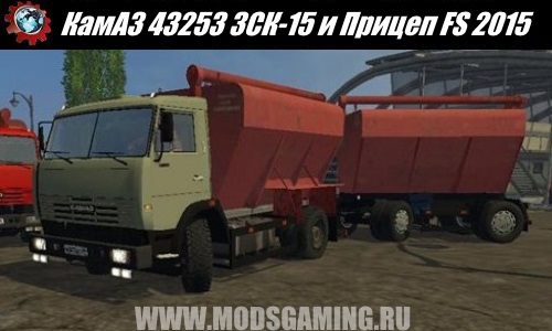 Farming Simulator 2015 download mod truck KamAZ 43253 GBR-15 and trailer SZAP 8357-02 GBR-15