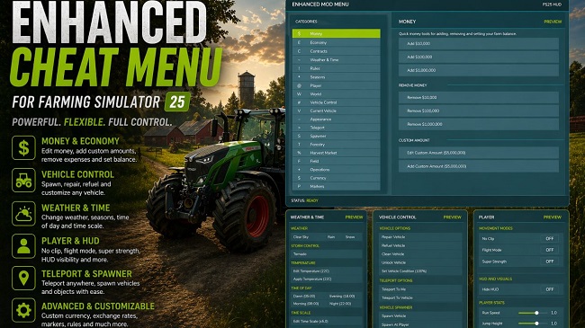 Мод Enhanced Mod / Cheat Menu v1.5.0.0 (1.18.x) ДЛЯ FARMING SIMULATOR 2025