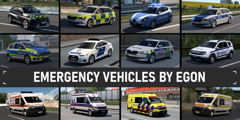 МОД Emergency vehicles by Egon v1.2.3 ДЛЯ EURO TRUCK SIMULATOR 2