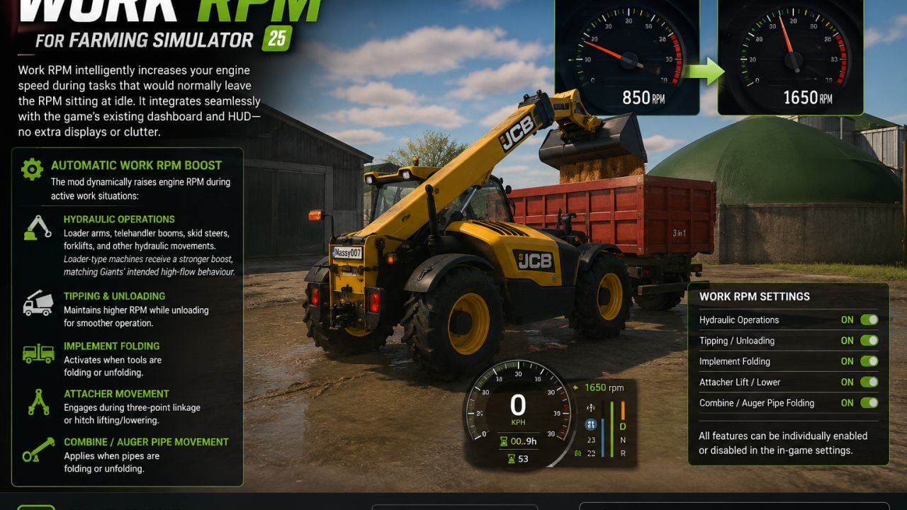 Мод RPM Work Mode v2.4.1.0 (1.18.x) ДЛЯ FARMING SIMULATOR 2025 thumbnail 2