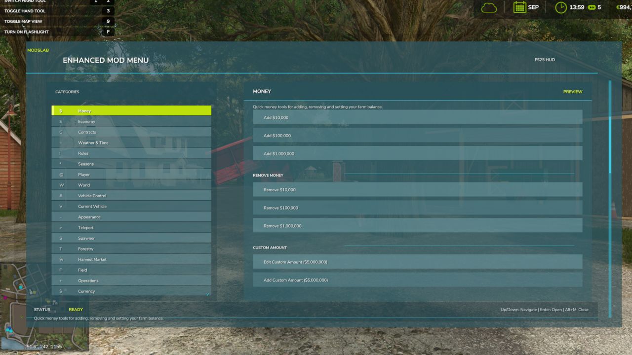 Мод Enhanced Mod / Cheat Menu v2.0.0.0 (1.19.x) ДЛЯ FARMING SIMULATOR 2025 thumbnail 3