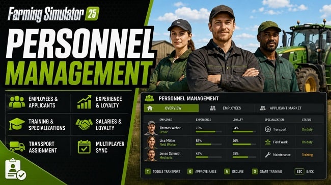 МОД Personnel Management v1.0.3.0 (1.20.x) ДЛЯ FARMING SIMULATOR 2025