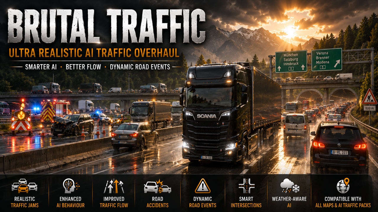 МОД Brutal Traffic v8.2 ДЛЯ EURO TRUCK SIMULATOR 2
